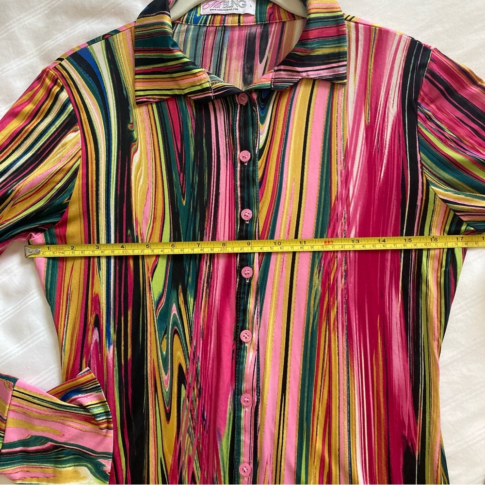 Ms.BlingBling Woman’s large Shirt groovy retro 70’s Peace Colorful Marbleized - Picture 8 of 13